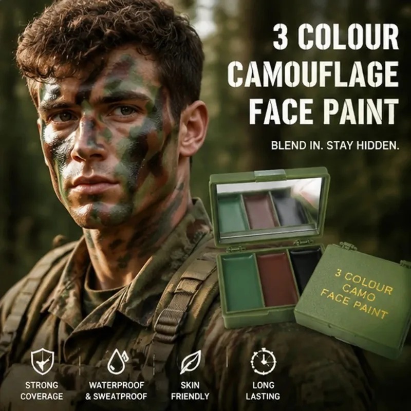 Three-Color Camouflage Face Pa - Camo Face Paint recension och pris